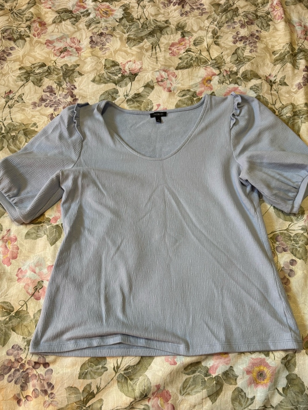 Talbots Women’s Small Blue Textured Knit Puff Sleeve Scoop Neck Top